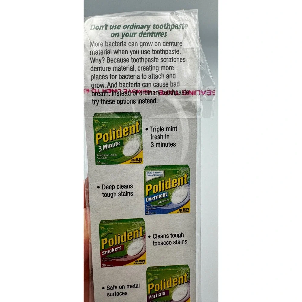 Polident Denture Brush Green & White Dual Head Firm Bristles DISCONTINUED New